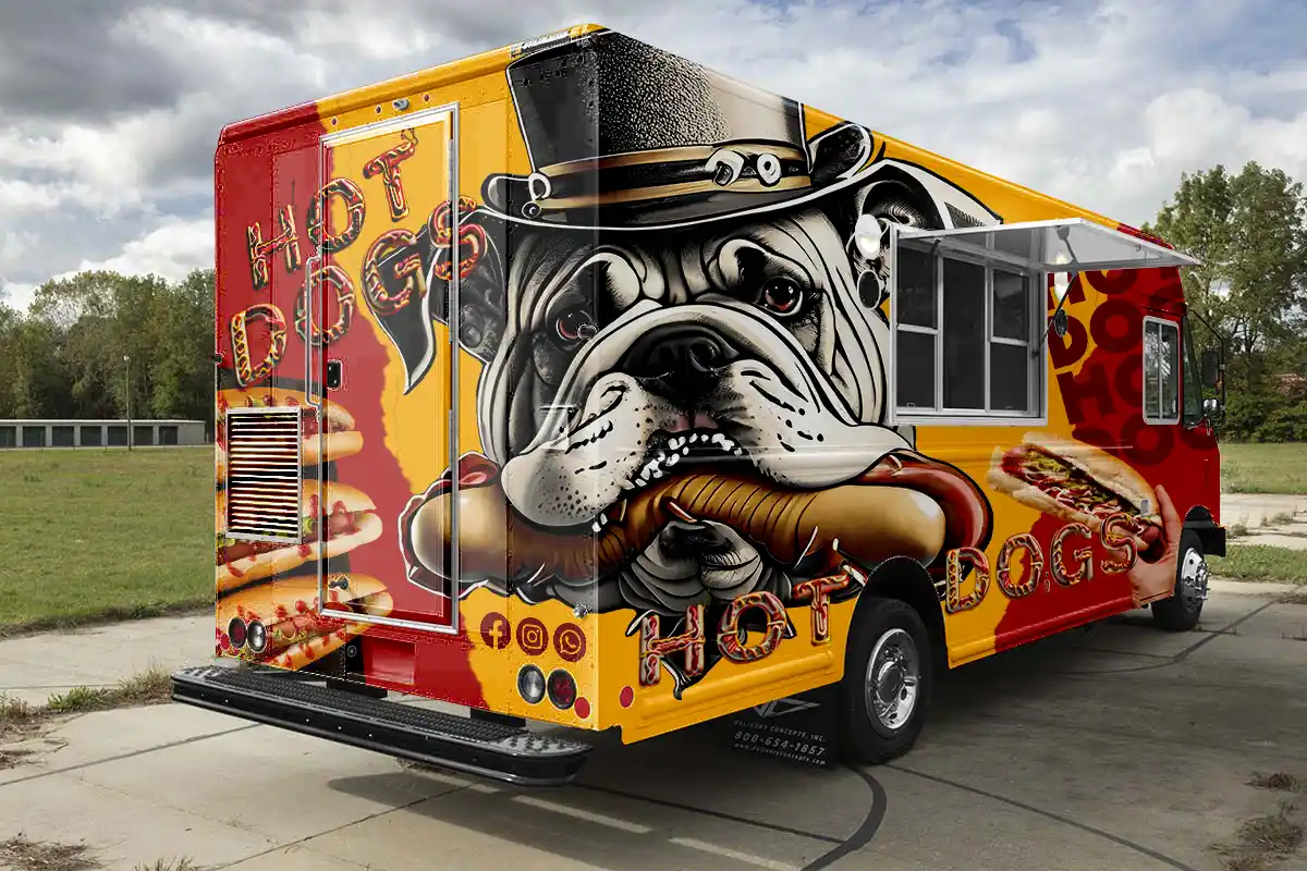 Hot Dogs Food Truck 3D Vinyl Wraps. Commercial Vehicle Wraps